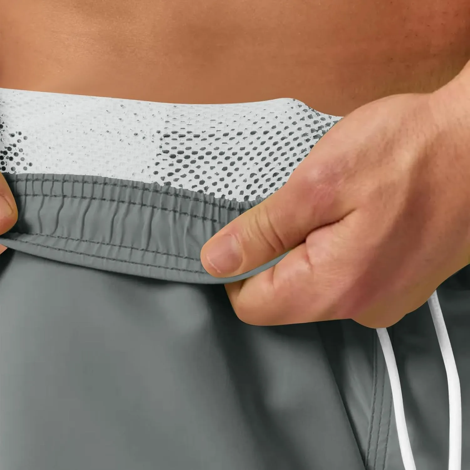 Men's Workout Running Shorts Mesh Lining Quick Dry Shorts Solid Summer Beach Shorts Elastic Waist Drawstring Shorts