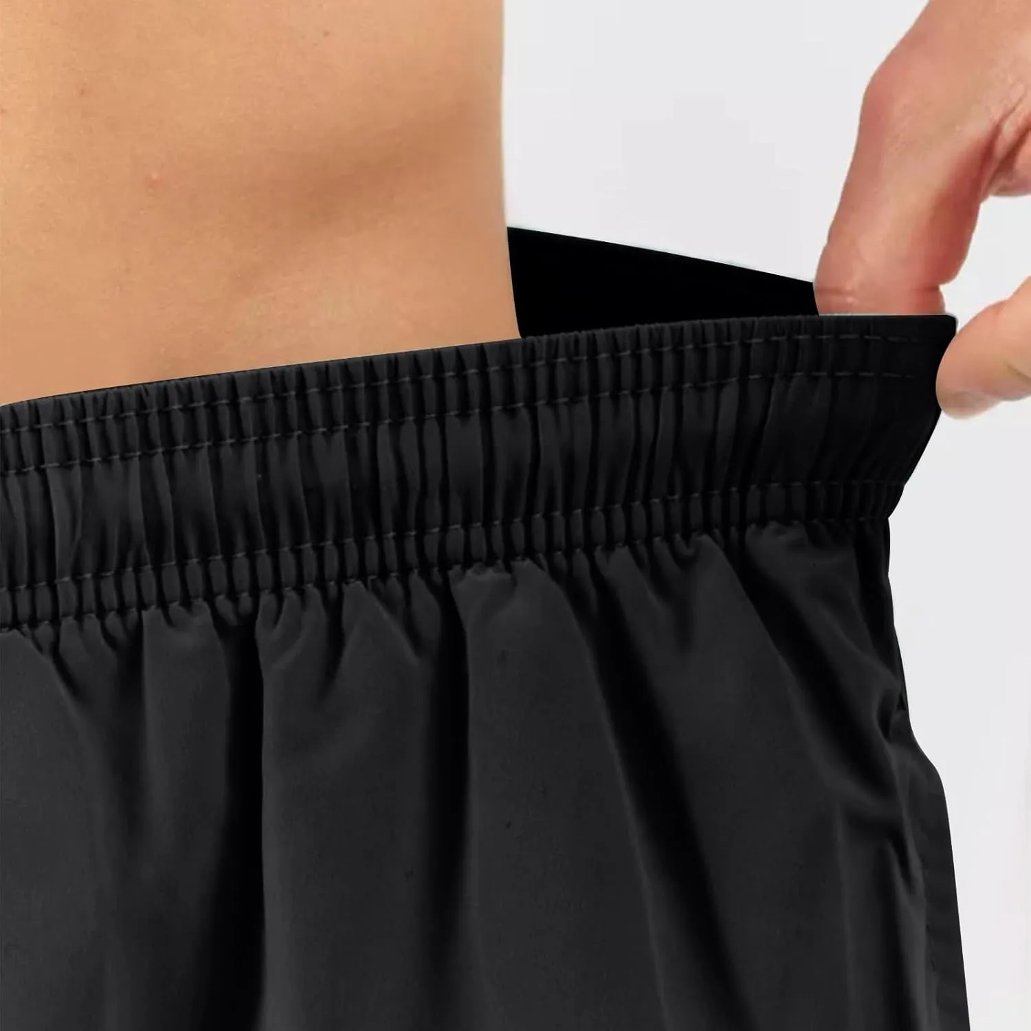 Men's Workout Running Shorts Mesh Lining Quick Dry Shorts Solid Summer Beach Shorts Elastic Waist Drawstring Shorts
