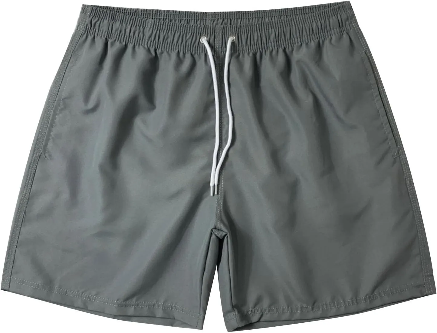 Men's Workout Running Shorts Mesh Lining Quick Dry Shorts Solid Summer Beach Shorts Elastic Waist Drawstring Shorts