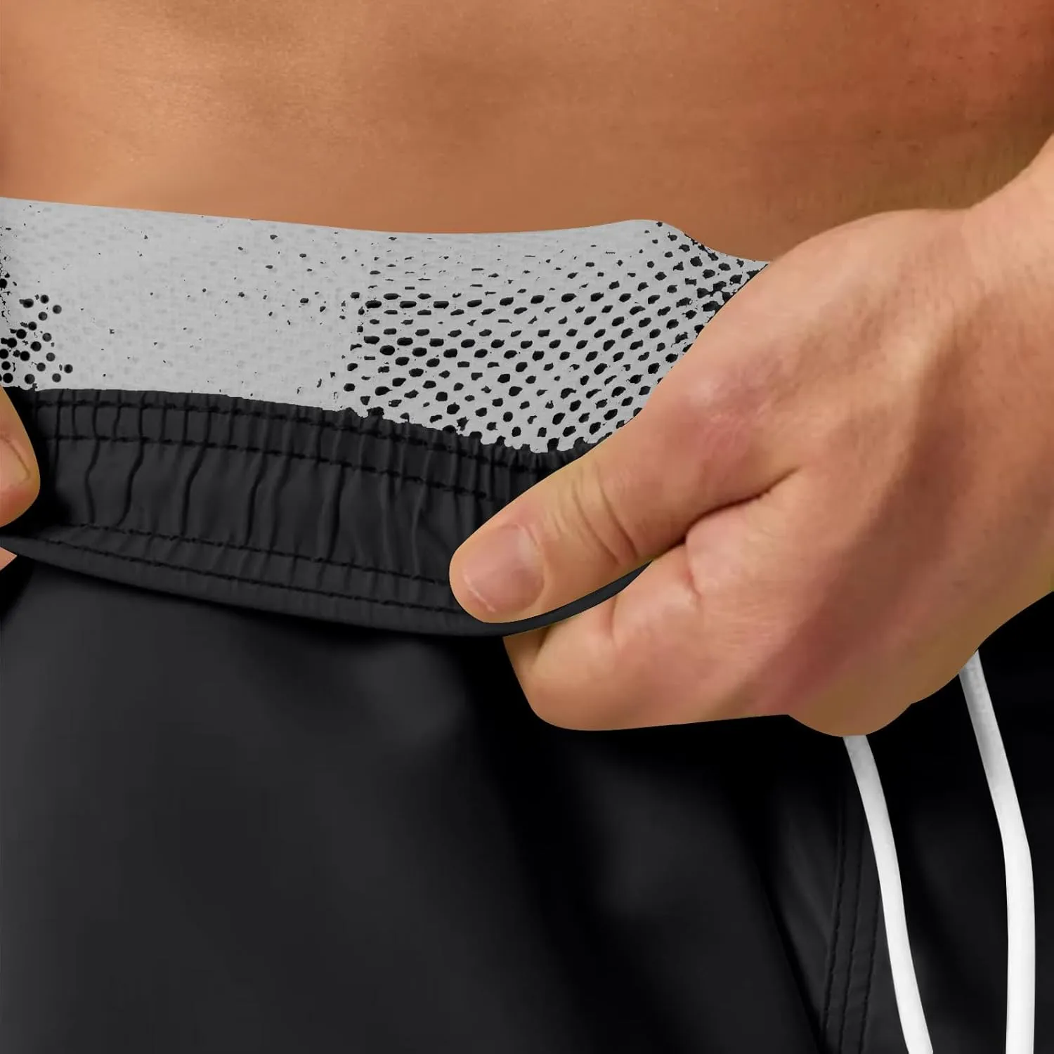 Men's Workout Running Shorts Mesh Lining Quick Dry Shorts Solid Summer Beach Shorts Elastic Waist Drawstring Shorts