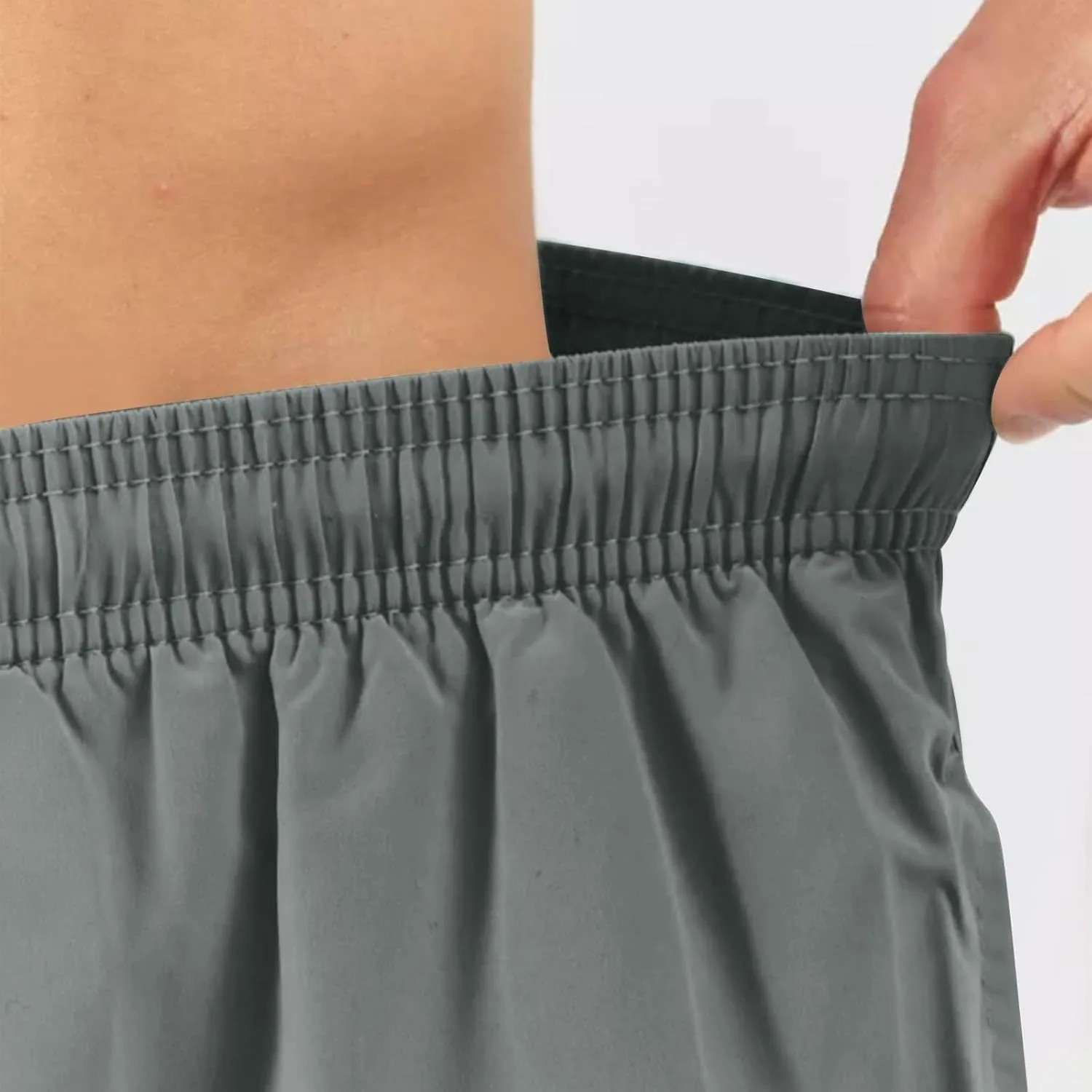 Men's Workout Running Shorts Mesh Lining Quick Dry Shorts Solid Summer Beach Shorts Elastic Waist Drawstring Shorts