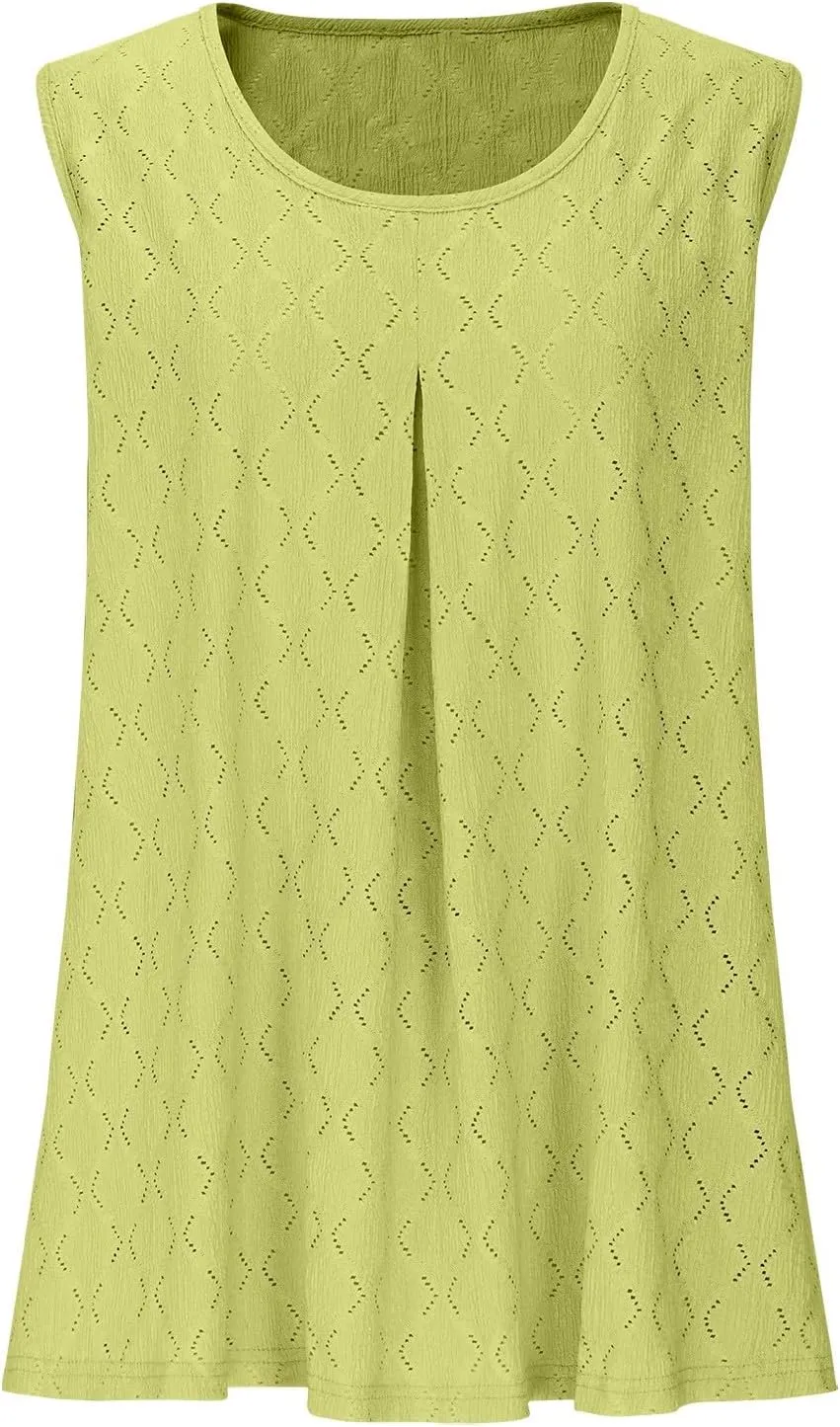 Oplxuo Plus Size Tank Tops for Women Loose Fit Flowy Sleeveless Scoop Neck Tunic Tops 2025 Fashion Summer Eyelet Shirts