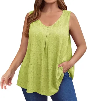 Oplxuo Plus Size Tank Tops for Women Loose Fit Flowy Sleeveless Scoop Neck Tunic Tops 2025 Fashion Summer Eyelet Shirts