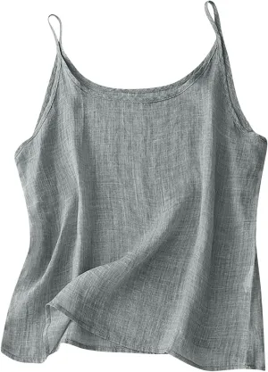 Oplxuo Womens Linen Tank Top Sleeveless Spaghetti Strap Camisole Tops Casual Solid Color Tee Shirts Summer Flowy Tank Top
