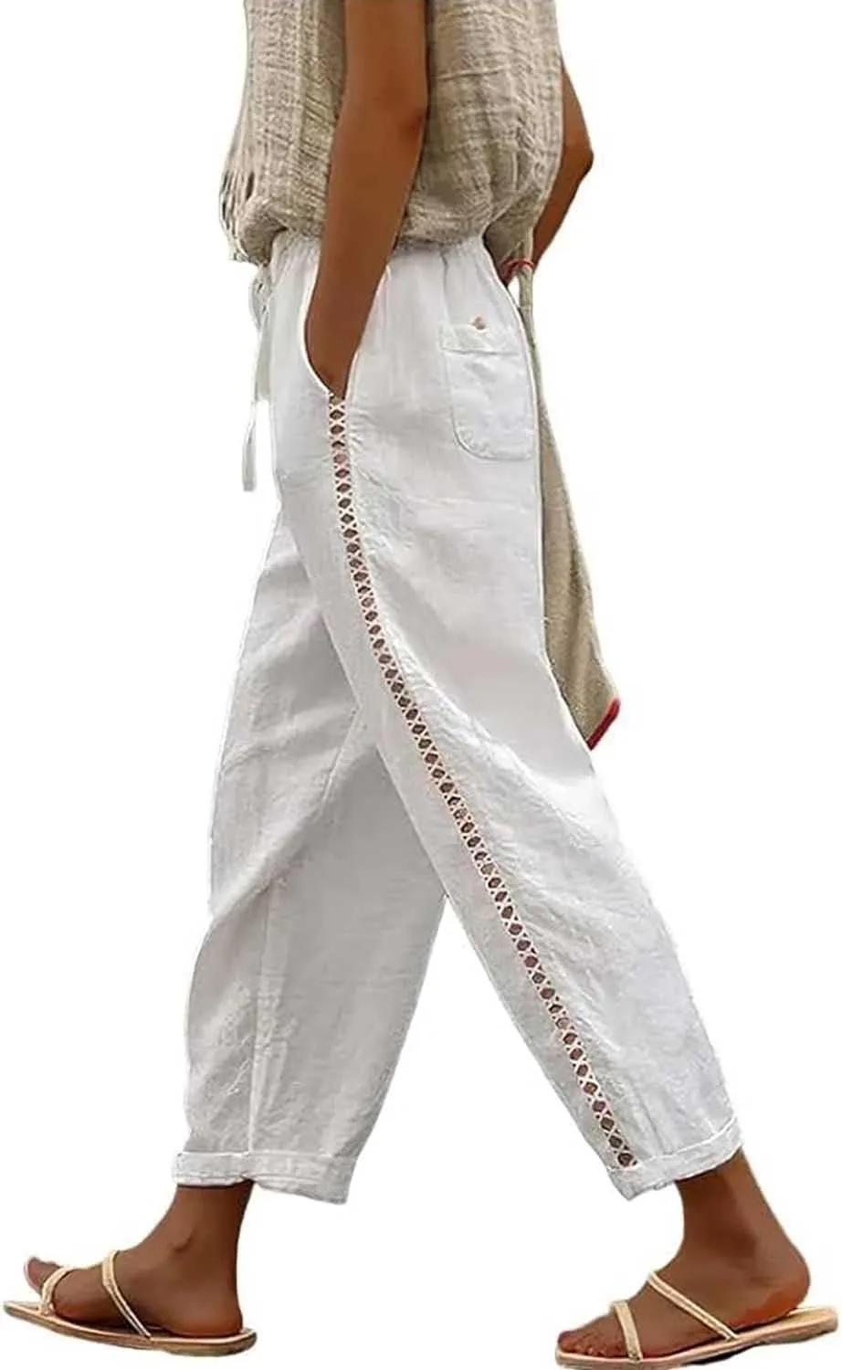 Orwya Pants Women, Olzeep Striped Pants, Linen Pants Women, Olzeep Classy Striped Side Pocket Pants