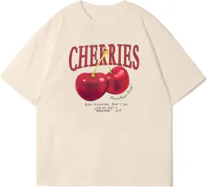 Oversized Graphic Tees Vintage Cherry Fruit Shirt for Men Aesthetic Printed Unisex T Shirts Short Sleeve Casual Tops