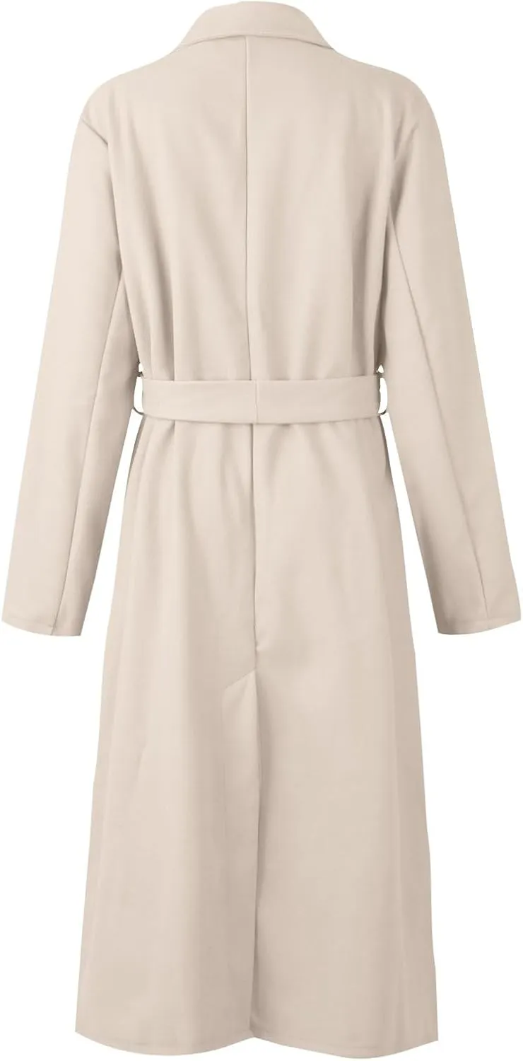 PETYCZEN Women's Trench Coats Notched Lapel Collar Wool Blend Winter Coats Casual Mid Length Pea Coats Long Jackets Overcoat