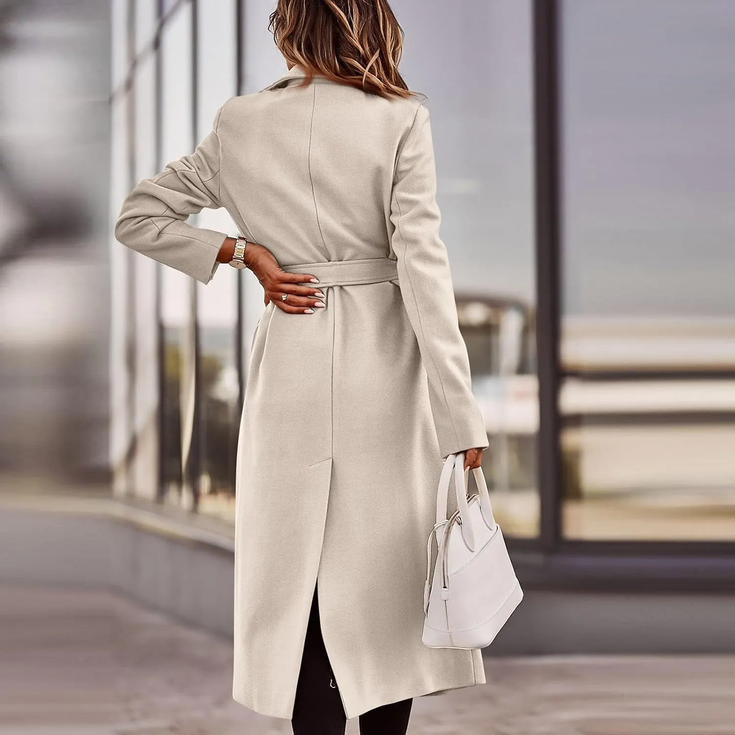 PETYCZEN Women's Trench Coats Notched Lapel Collar Wool Blend Winter Coats Casual Mid Length Pea Coats Long Jackets Overcoat