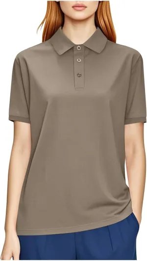 Plus Size Basic Golf Polo Shirts Women Summer Mesh Quick Dry Short Sleeve Button Up Collared T-Shirt Lightweight Casual Tops