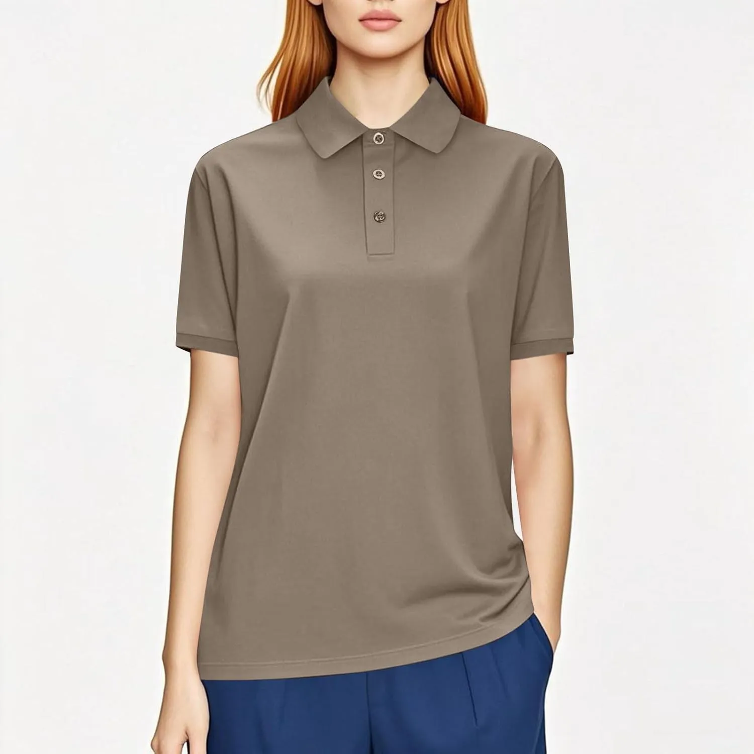 Plus Size Basic Golf Polo Shirts Women Summer Mesh Quick Dry Short Sleeve Button Up Collared T-Shirt Lightweight Casual Tops