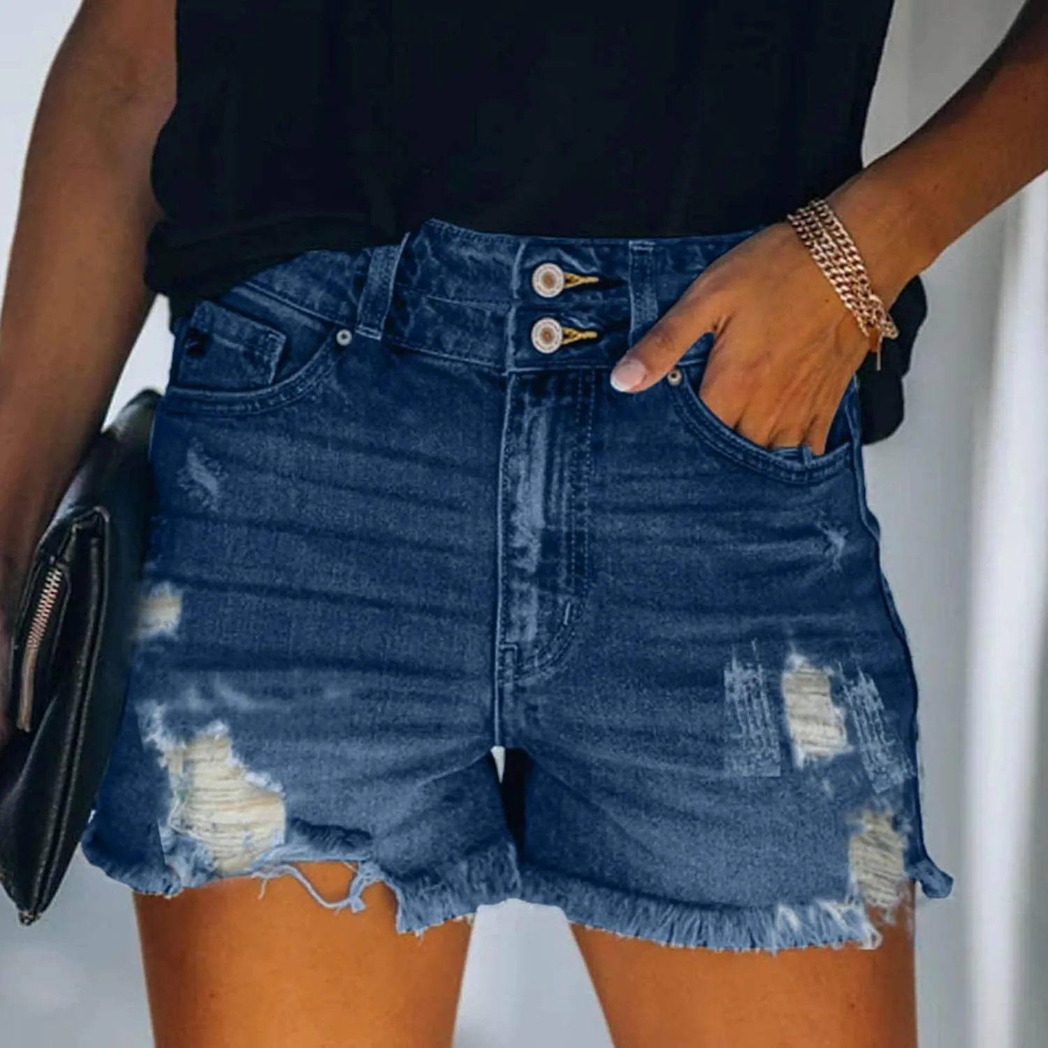 Plus Size Denim Bermuda Shorts For Women Jean Shorts High Waisted Ripped Shorts Distressed Jean Shorts for Summer