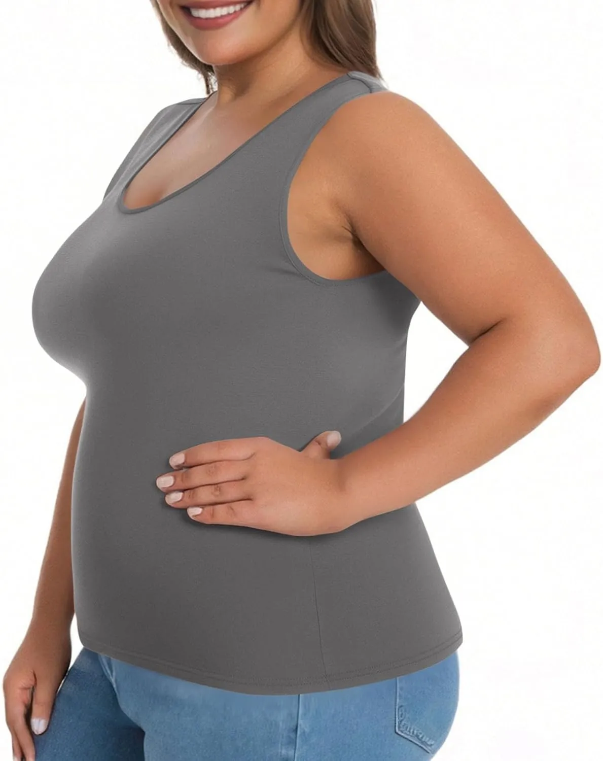 Plus Size Tank Tops with Built in Bra Women Summer Padded Crew Neck Sleeveless Tummy Control Basic Yoga Camisole