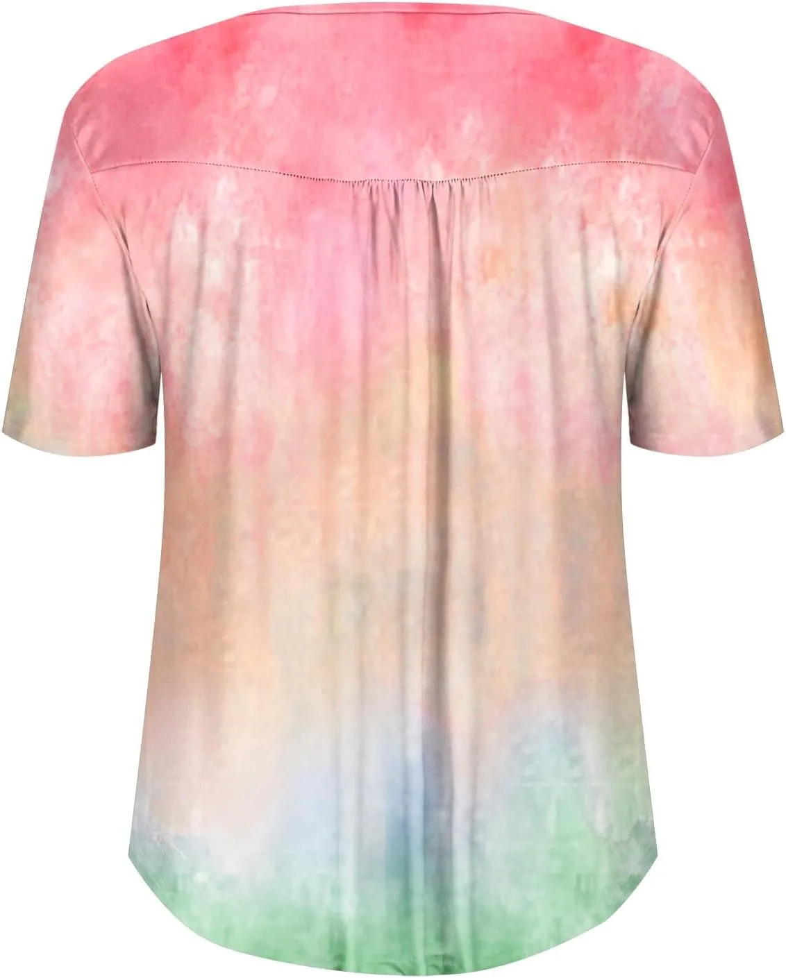 Plus Size Top for Women Button Up Henley Shirts Short Sleeve Summer Crew Neck Pleated Casual Trendy Tie Dye Tunic Blouse