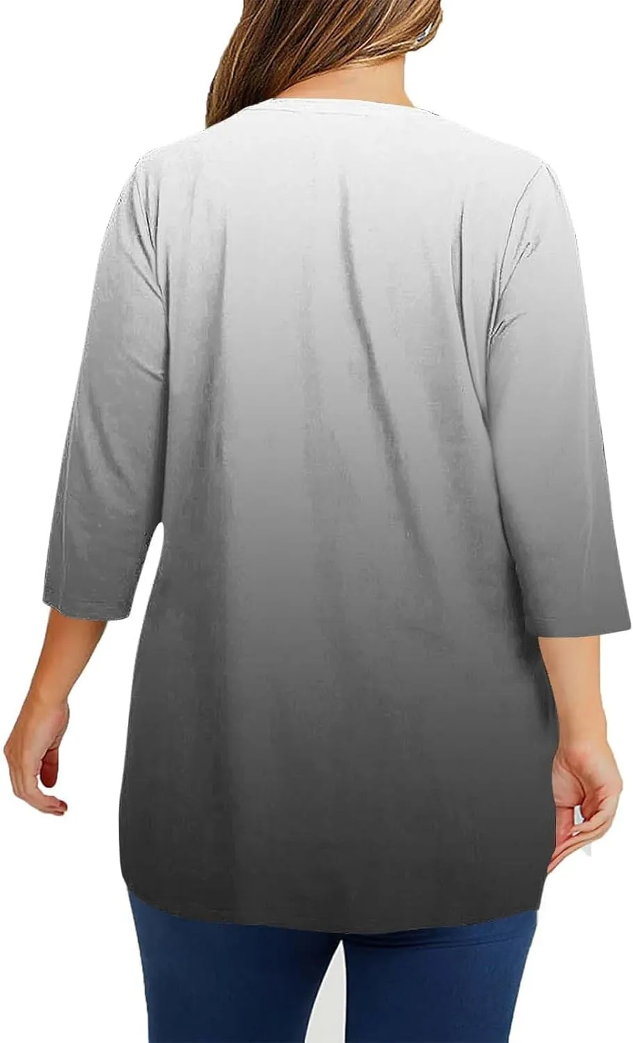 Plus Size Tops for Women Casual 3/4 Sleeve Gradient Color T-Shirts Trendy Loose Fit Crew Neck Oversized Tshirts