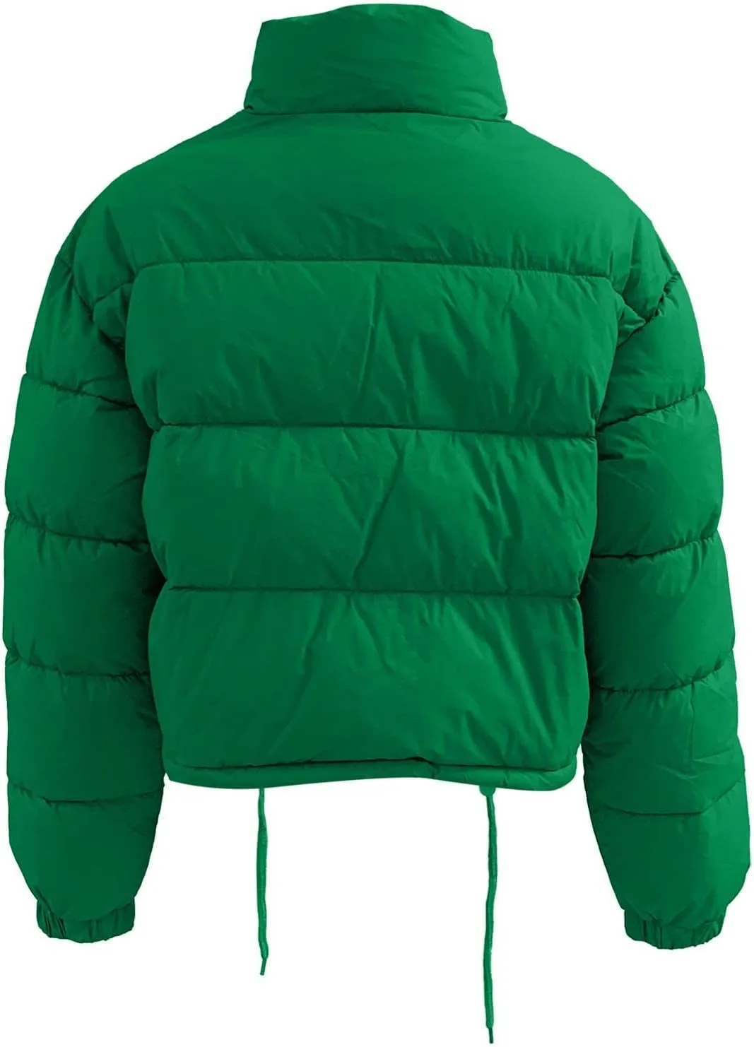 Puffer Jacket for Women Long Sleeve High Neck Full Zip Up Plain Short Down Coat Stand-up Collar Drawstring Autumn Windproof