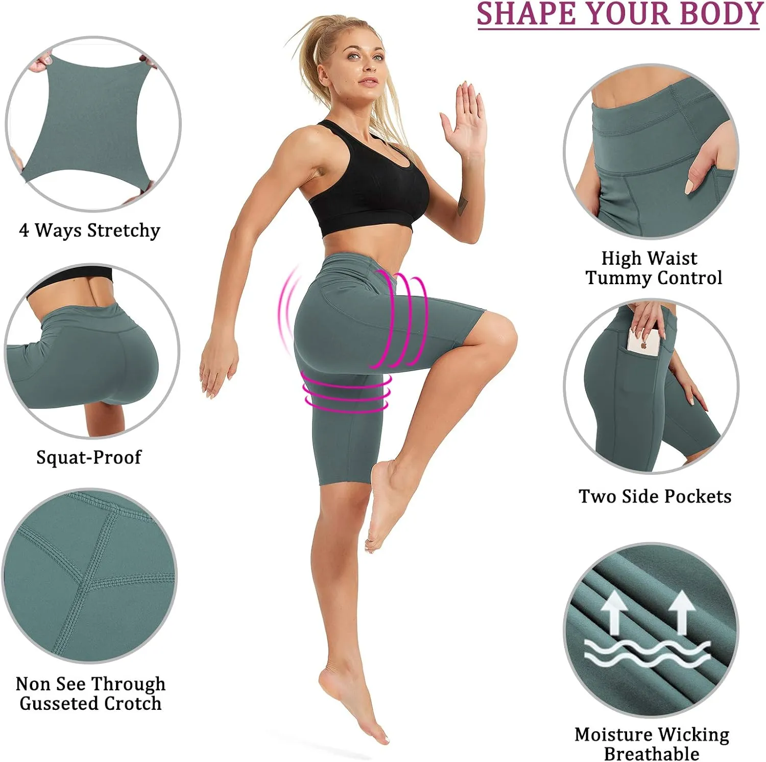 Rataves Womens Shorts 10" Workout Yoga Shorts with Pockets High Waisted Athletic Shorts Running Biker Shorts（007）