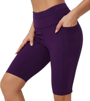 Rataves Womens Shorts 10" Workout Yoga Shorts with Pockets High Waisted Athletic Shorts Running Biker Shorts（007）