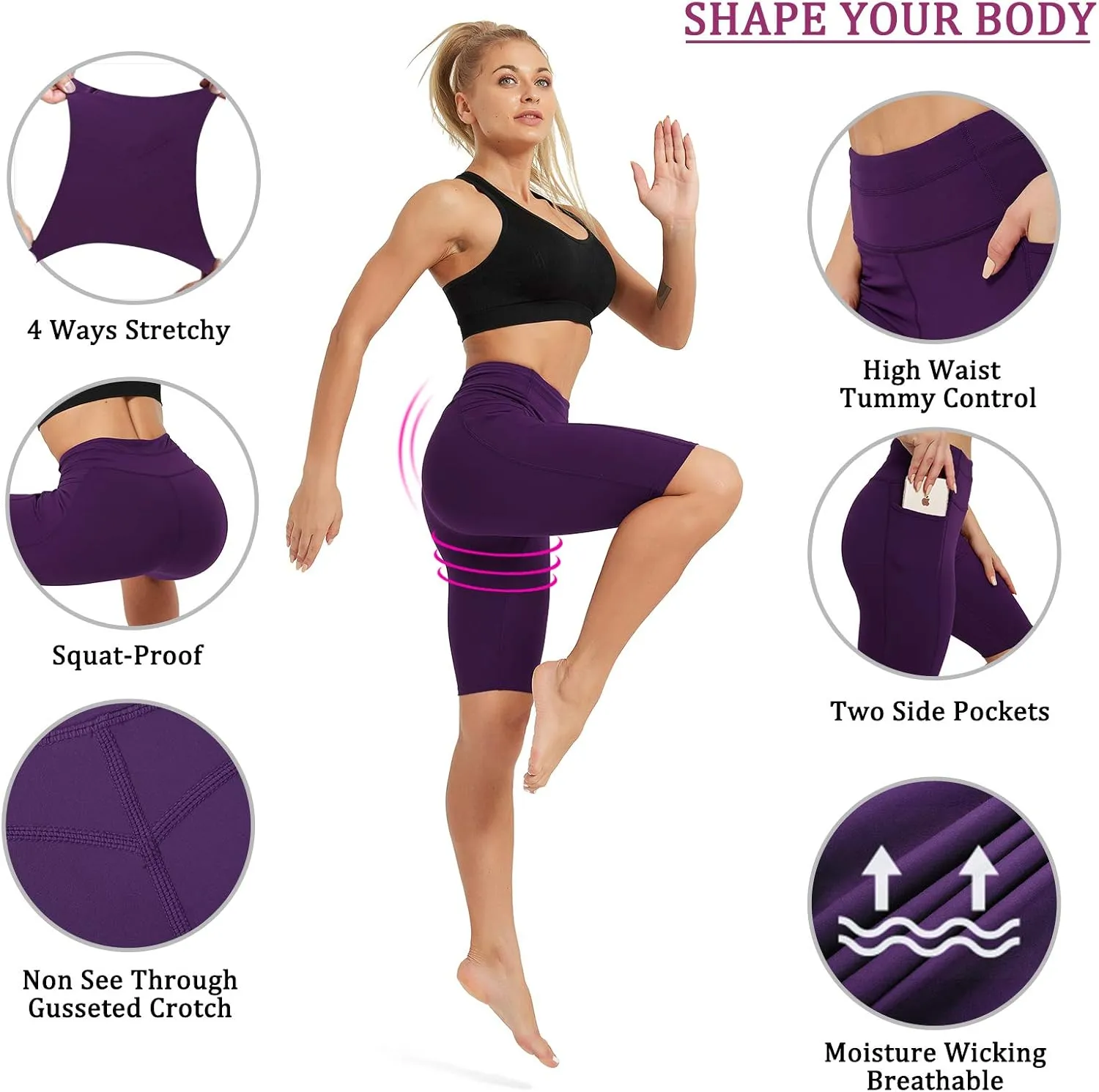 Rataves Womens Shorts 10" Workout Yoga Shorts with Pockets High Waisted Athletic Shorts Running Biker Shorts（007）