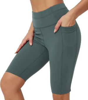Rataves Womens Shorts 10" Workout Yoga Shorts with Pockets High Waisted Athletic Shorts Running Biker Shorts（007）