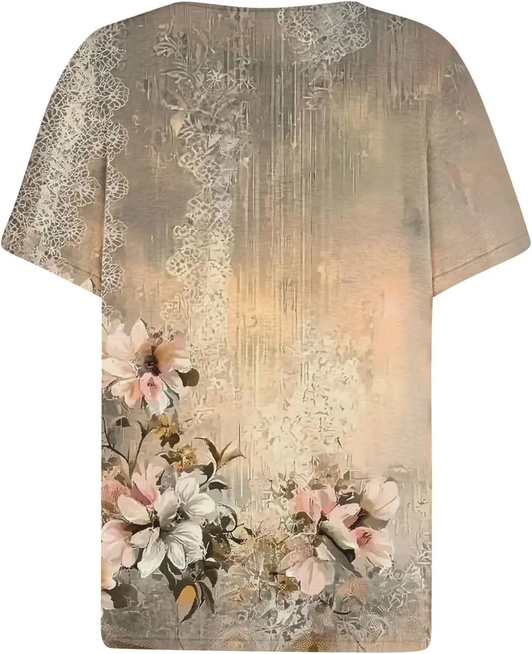 Retro Floral Shirts for Women Henley V Neck Button Down Shirt Trendy Sexy Slim Tunic Blouses Loose Casual Tops