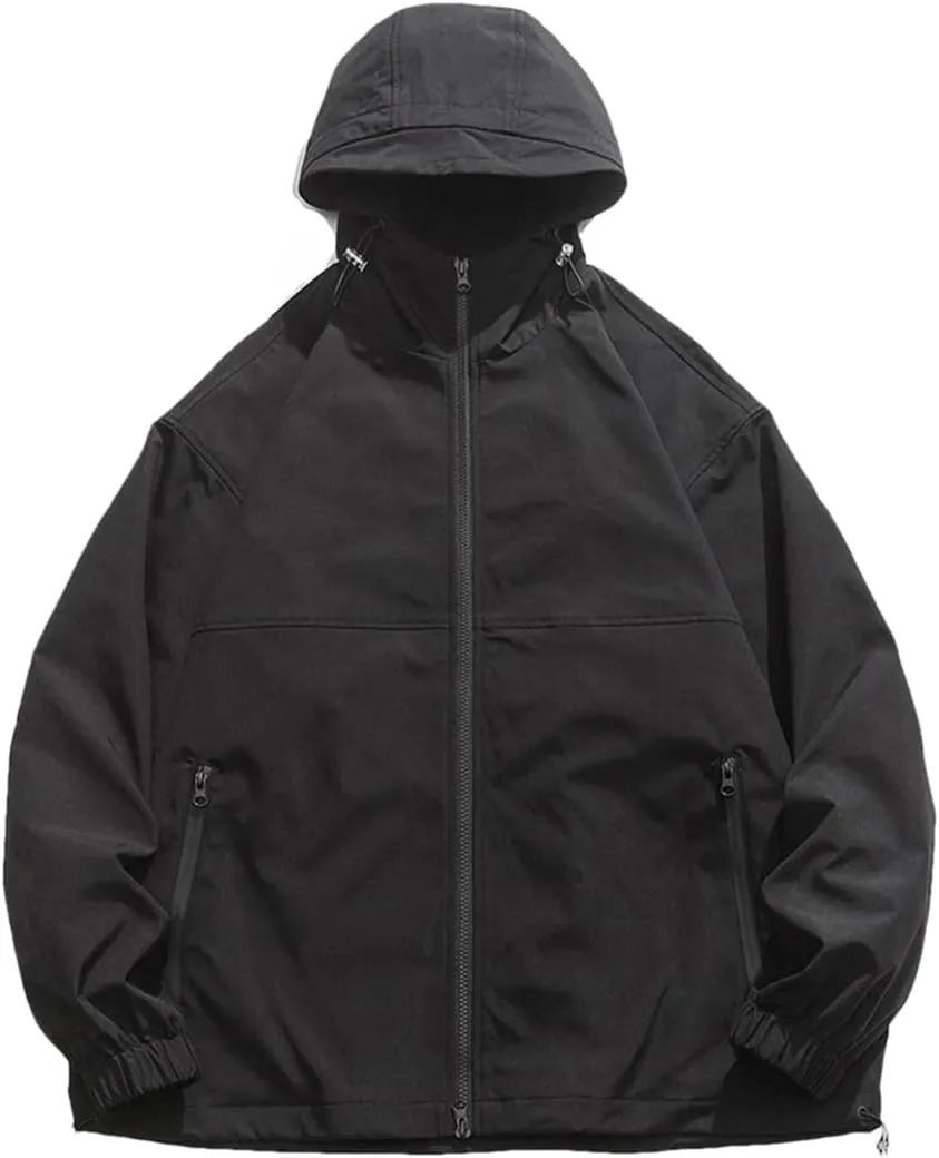 Rfmfkkg Men Solid Color Casual Hooded Jackets Zipper Pocket Windbreaker Streetwear Warm Outerwear