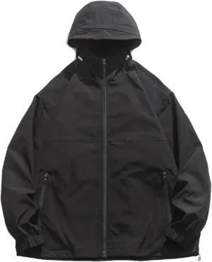 Rfmfkkg Men Solid Color Casual Hooded Jackets Zipper Pocket Windbreaker Streetwear Warm Outerwear