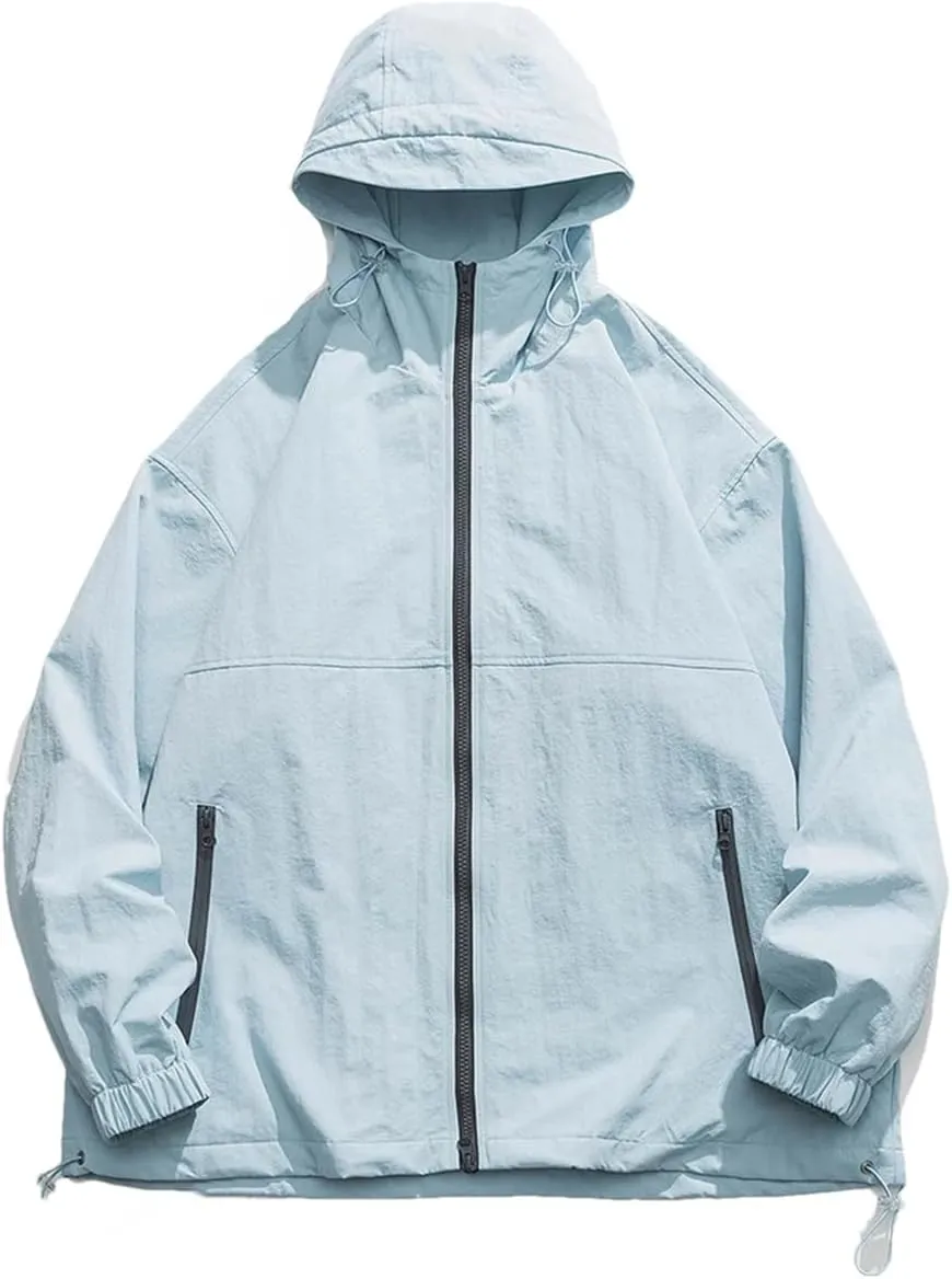 Rfmfkkg Men Solid Color Casual Hooded Jackets Zipper Pocket Windbreaker Streetwear Warm Outerwear