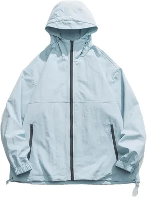 Rfmfkkg Men Solid Color Casual Hooded Jackets Zipper Pocket Windbreaker Streetwear Warm Outerwear