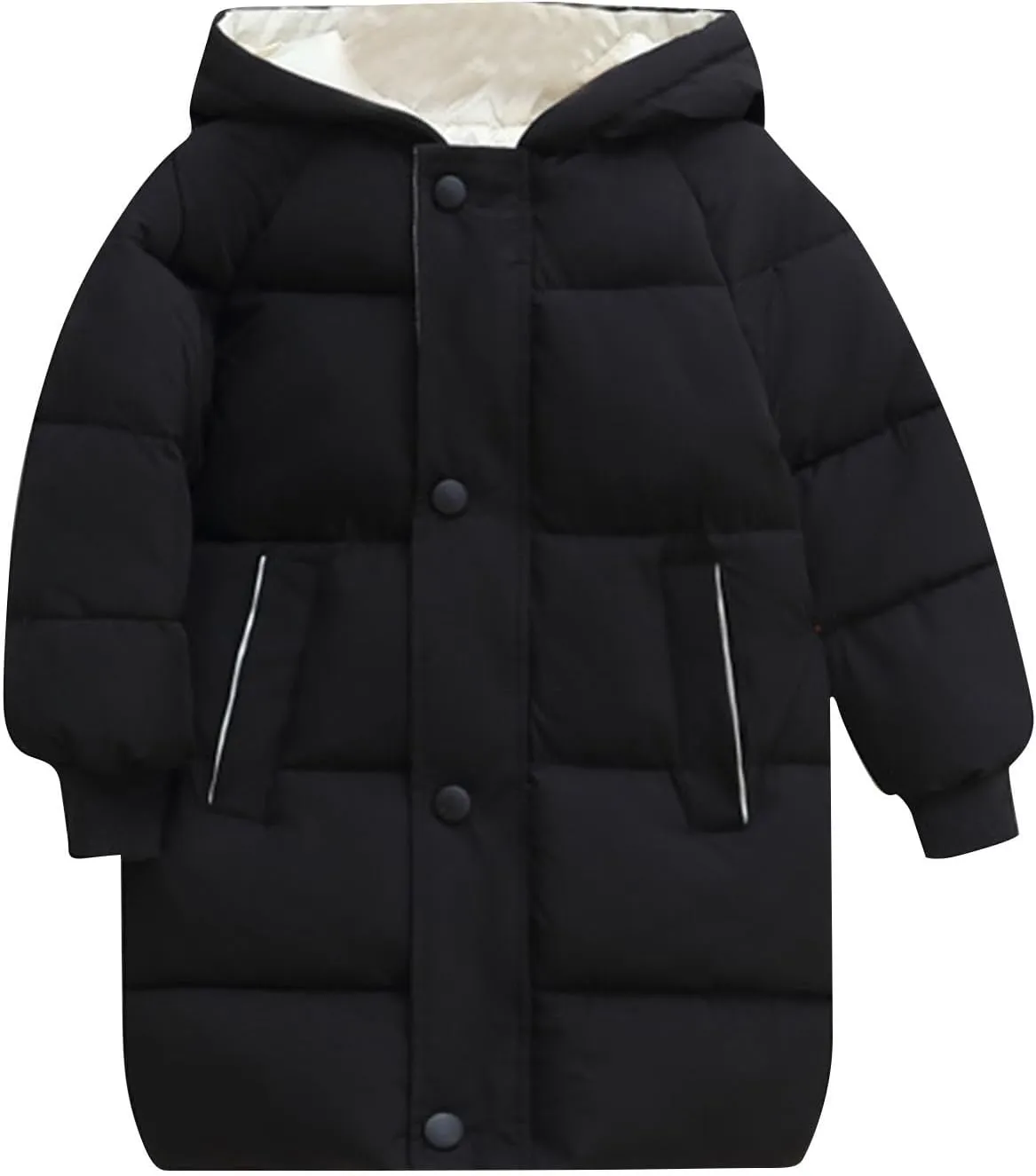 RKSTN Winter Puffer Jackets for Kids Padded Wadded Down Jacket Solid Color Long Sleeved Coats Hooded Casual Outwear
