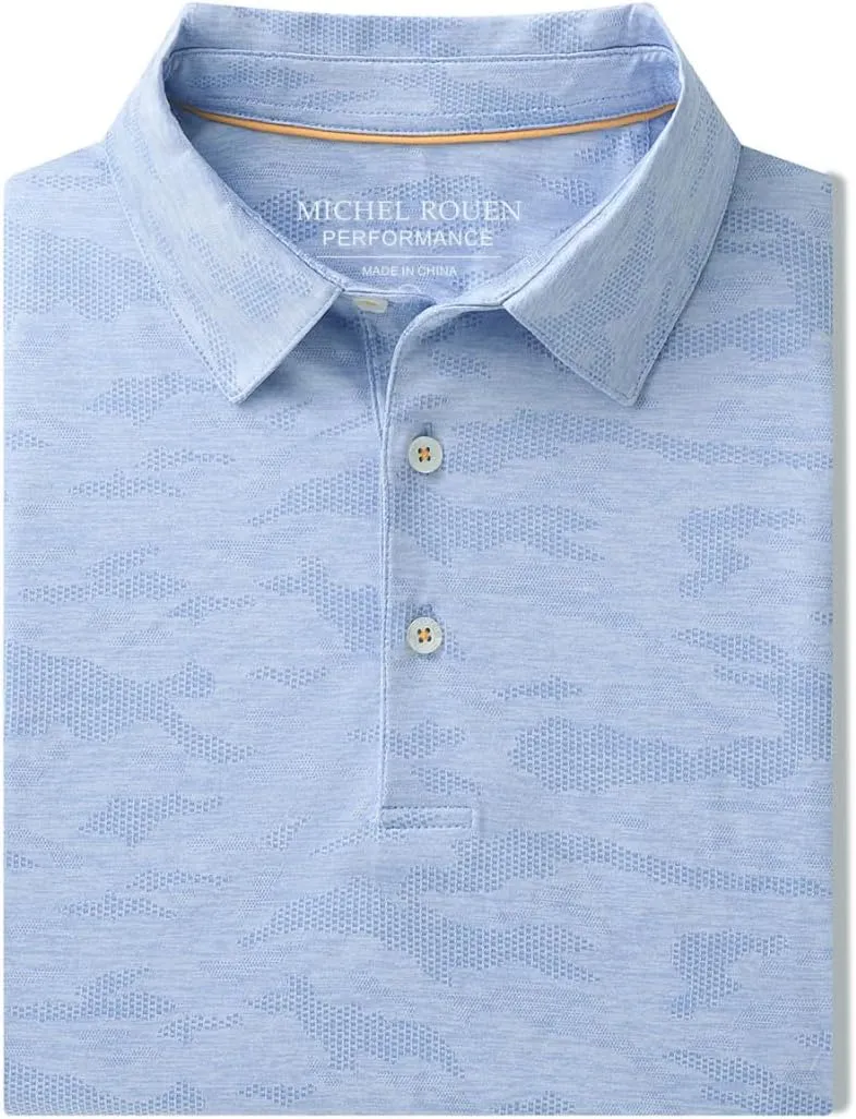 Rouen Polo Shirts for Men Moisture Wicking Quick Dry Lightweight Jacquard Performance Polo Shirts Casual Collared Golf Shirts