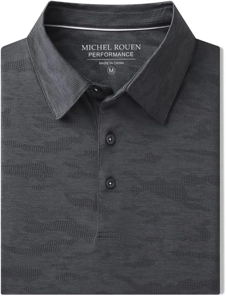 Rouen Polo Shirts for Men Moisture Wicking Quick Dry Lightweight Jacquard Performance Polo Shirts Casual Collared Golf Shirts