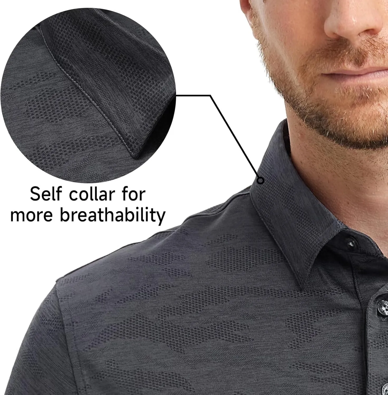 Rouen Polo Shirts for Men Moisture Wicking Quick Dry Lightweight Jacquard Performance Polo Shirts Casual Collared Golf Shirts
