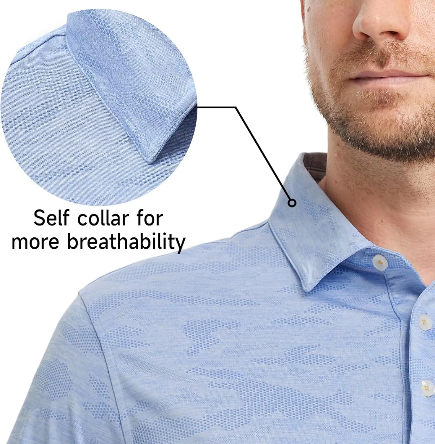Rouen Polo Shirts for Men Moisture Wicking Quick Dry Lightweight Jacquard Performance Polo Shirts Casual Collared Golf Shirts