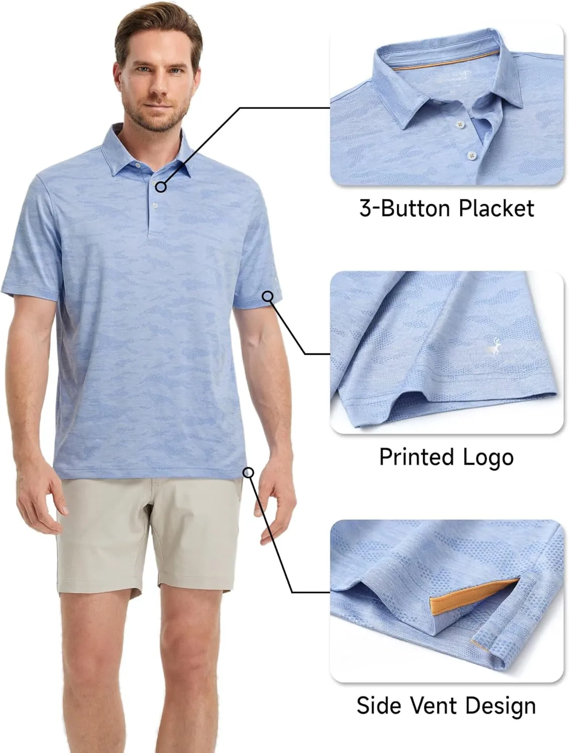 Rouen Polo Shirts for Men Moisture Wicking Quick Dry Lightweight Jacquard Performance Polo Shirts Casual Collared Golf Shirts