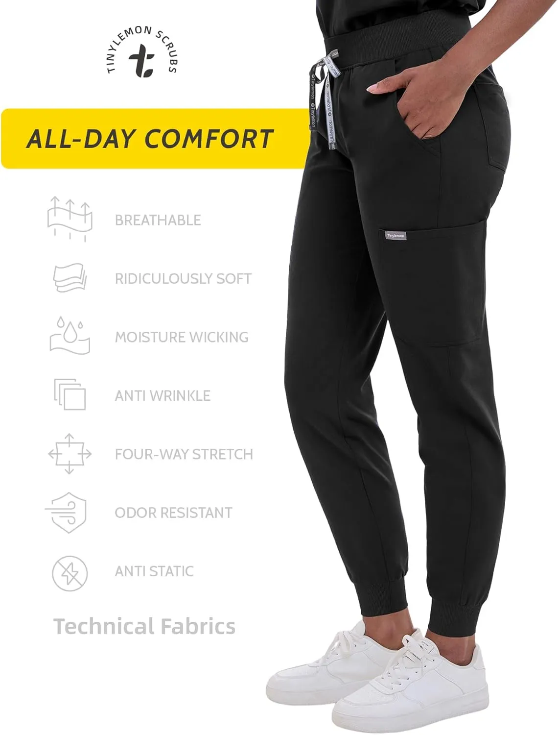 Scrub Pants for Women - Slim Fit Soft Four Way Stretch Anti-Wrinkle Yoga Waistband Women Joggers 8 Pockets