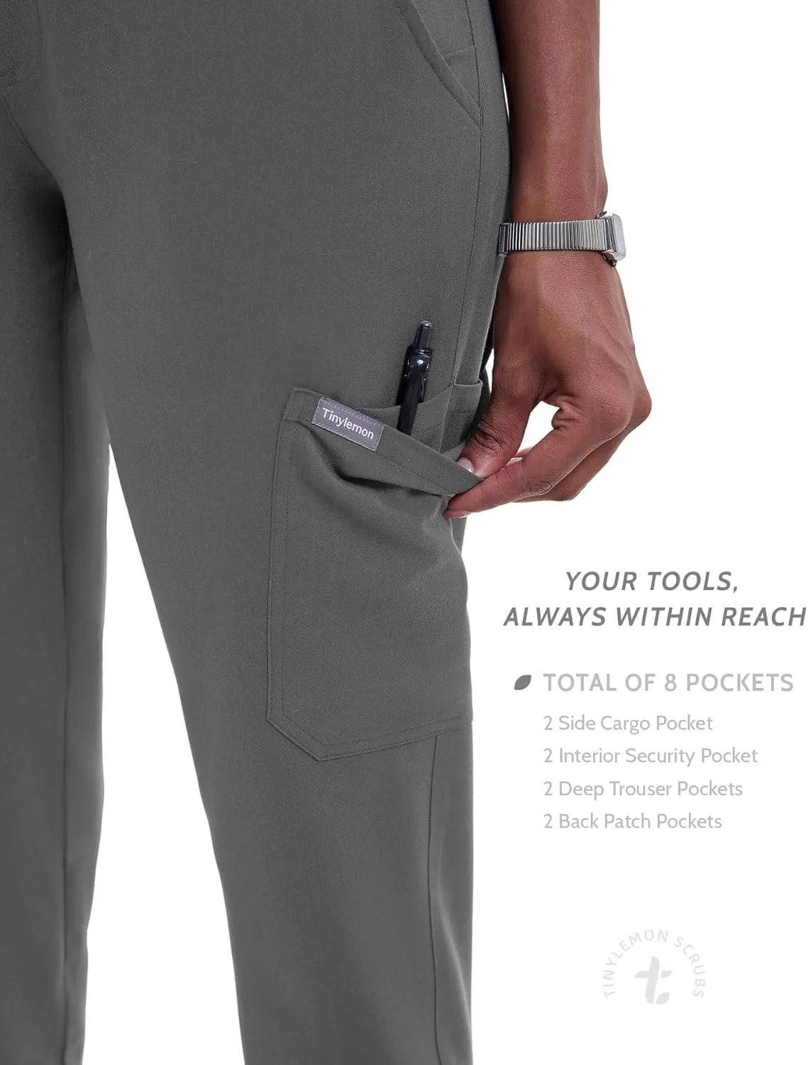 Scrub Pants for Women - Slim Fit Soft Four Way Stretch Anti-Wrinkle Yoga Waistband Women Joggers 8 Pockets