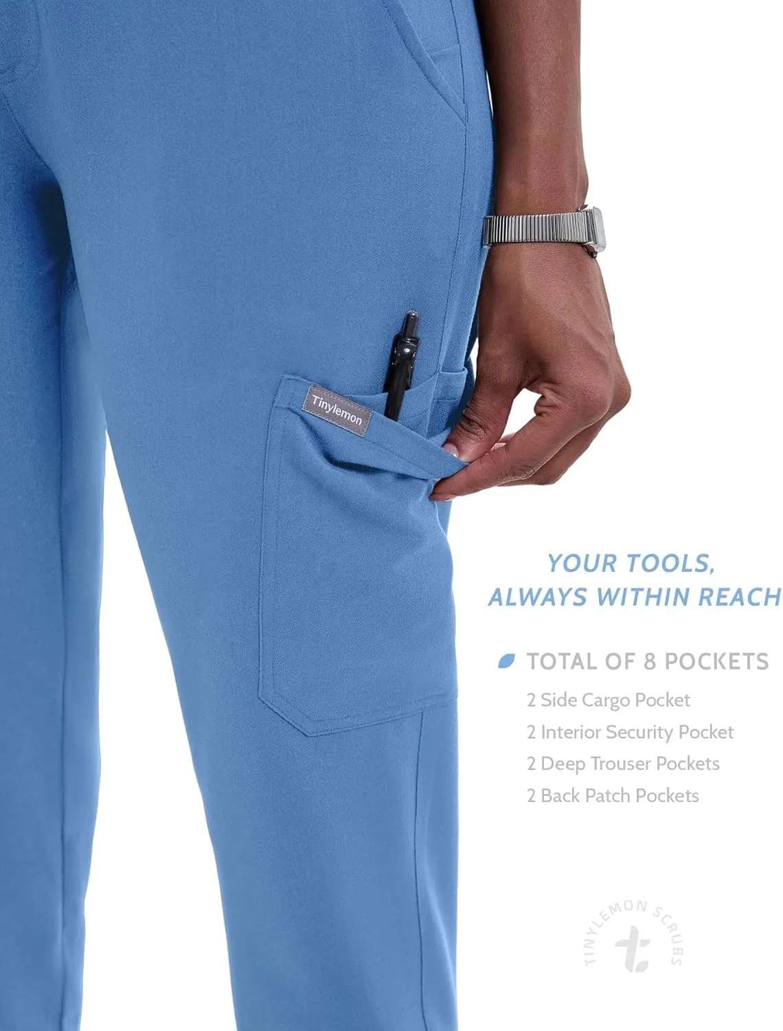 Scrub Pants for Women - Slim Fit Soft Four Way Stretch Anti-Wrinkle Yoga Waistband Women Joggers 8 Pockets