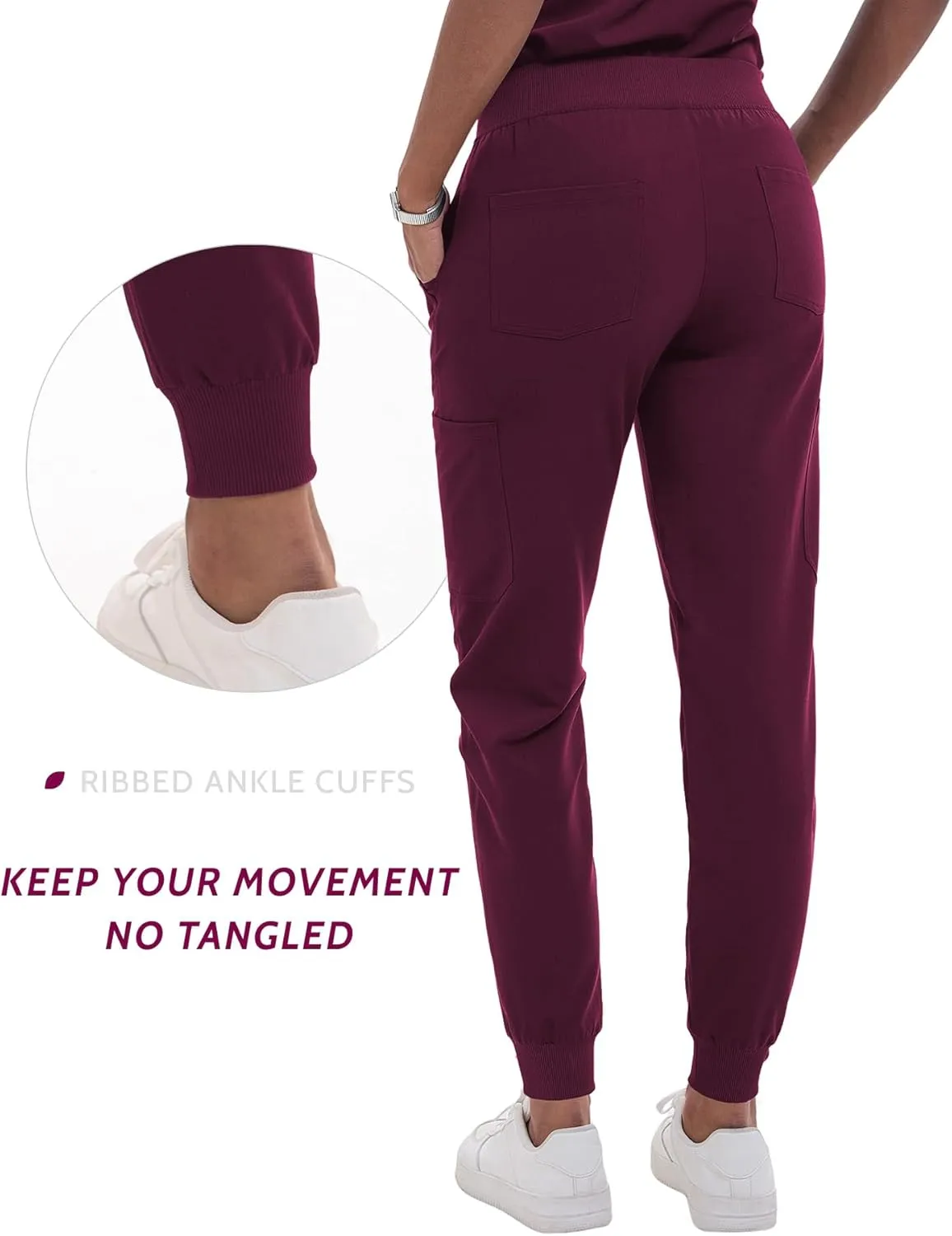 Scrub Pants for Women - Slim Fit Soft Four Way Stretch Anti-Wrinkle Yoga Waistband Women Joggers 8 Pockets