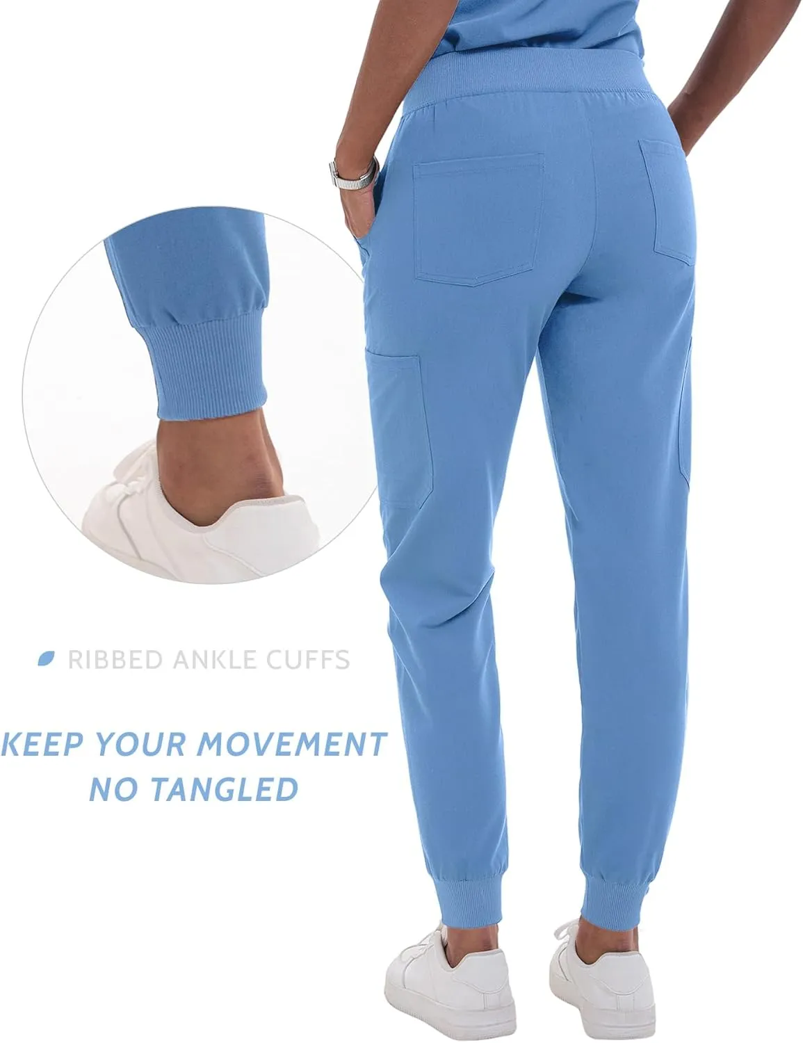 Scrub Pants for Women - Slim Fit Soft Four Way Stretch Anti-Wrinkle Yoga Waistband Women Joggers 8 Pockets