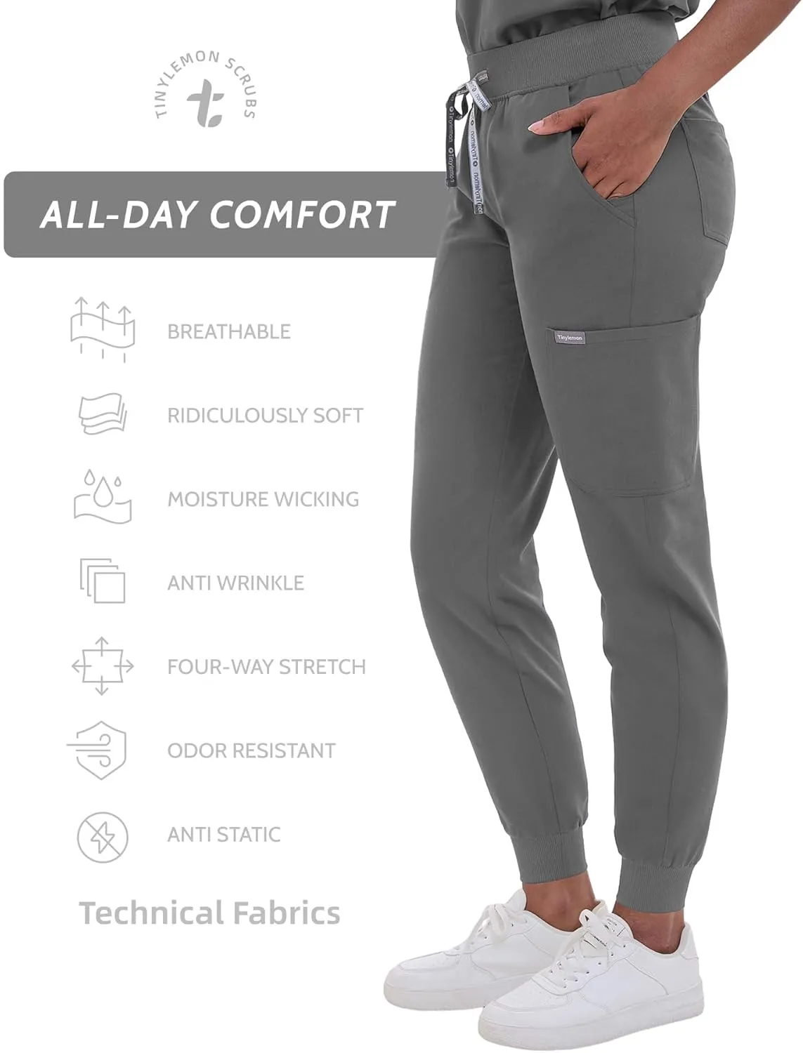 Scrub Pants for Women - Slim Fit Soft Four Way Stretch Anti-Wrinkle Yoga Waistband Women Joggers 8 Pockets