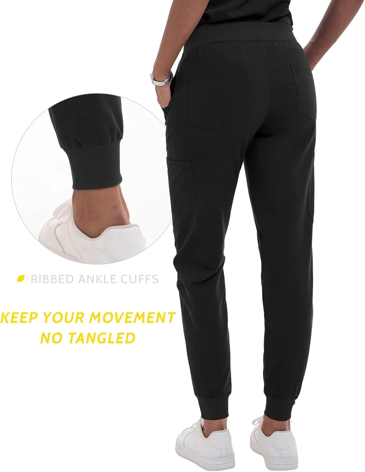 Scrub Pants for Women - Slim Fit Soft Four Way Stretch Anti-Wrinkle Yoga Waistband Women Joggers 8 Pockets