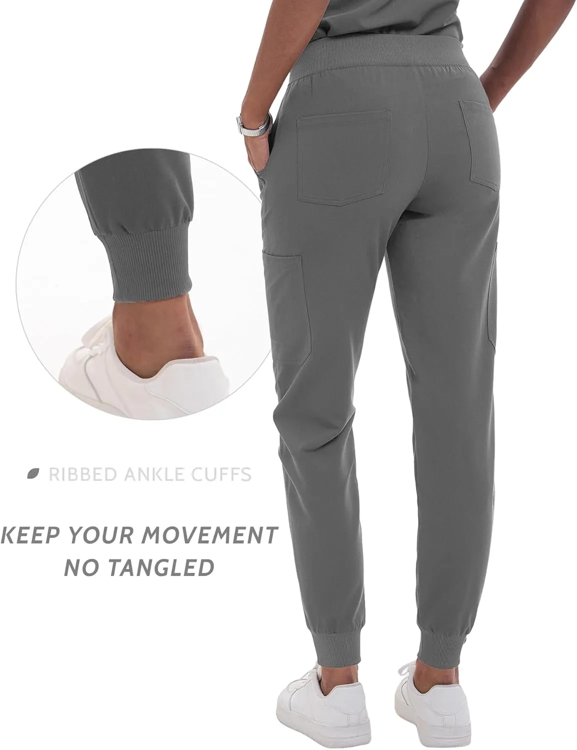 Scrub Pants for Women - Slim Fit Soft Four Way Stretch Anti-Wrinkle Yoga Waistband Women Joggers 8 Pockets