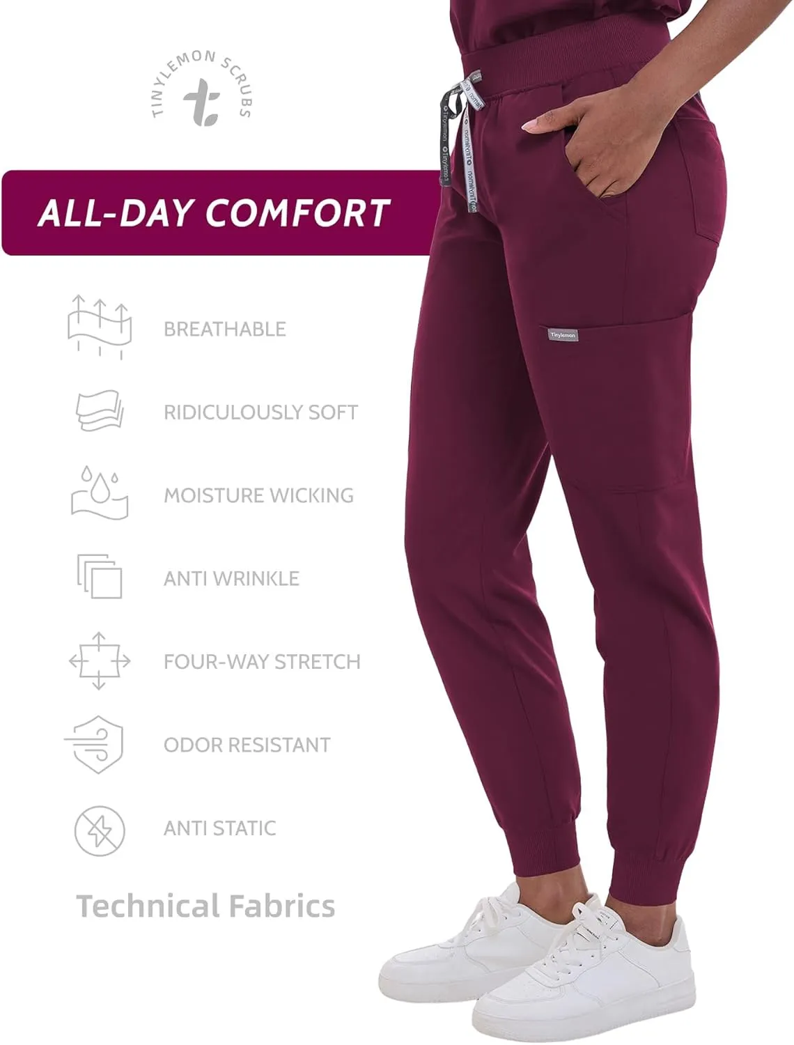 Scrub Pants for Women - Slim Fit Soft Four Way Stretch Anti-Wrinkle Yoga Waistband Women Joggers 8 Pockets