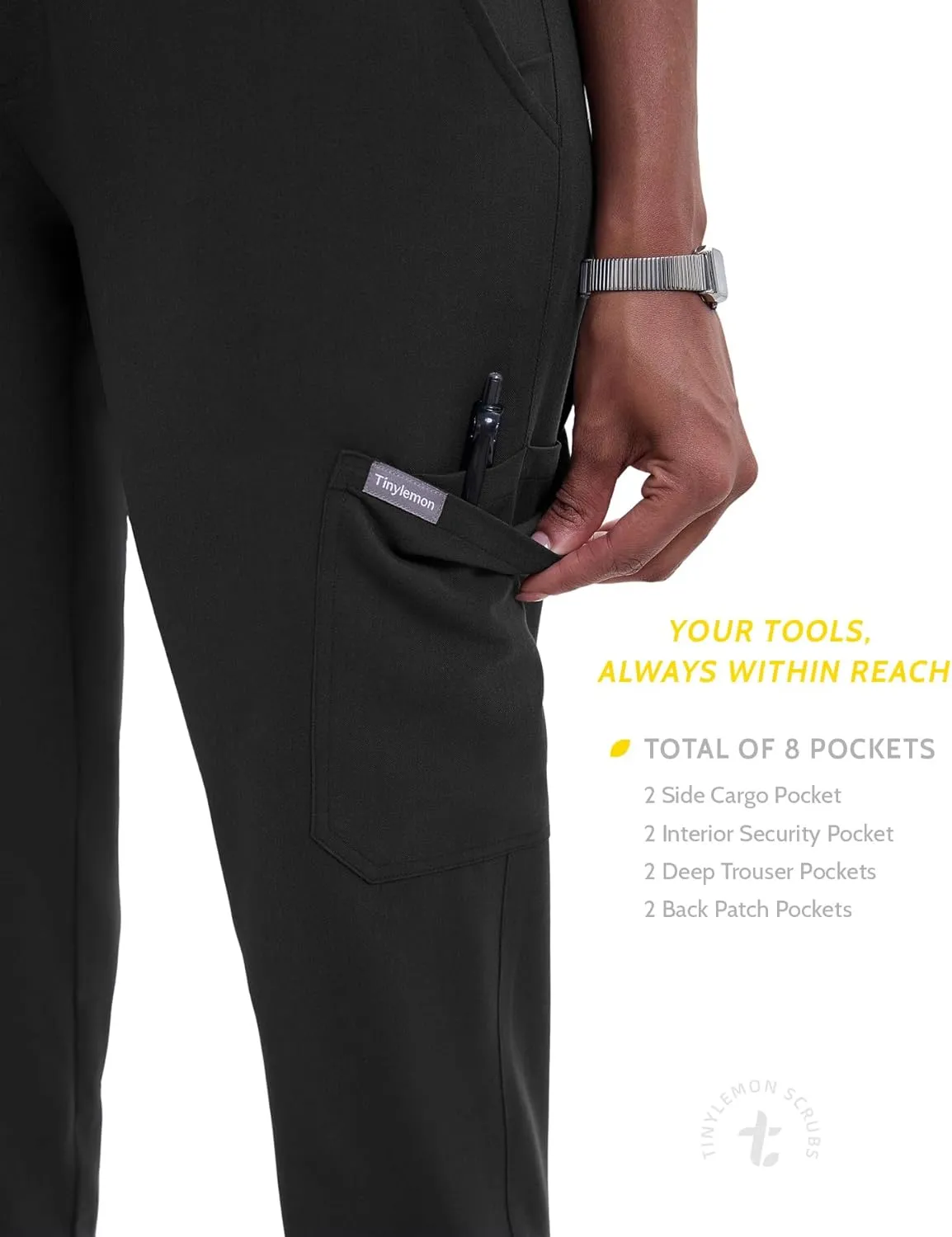 Scrub Pants for Women - Slim Fit Soft Four Way Stretch Anti-Wrinkle Yoga Waistband Women Joggers 8 Pockets