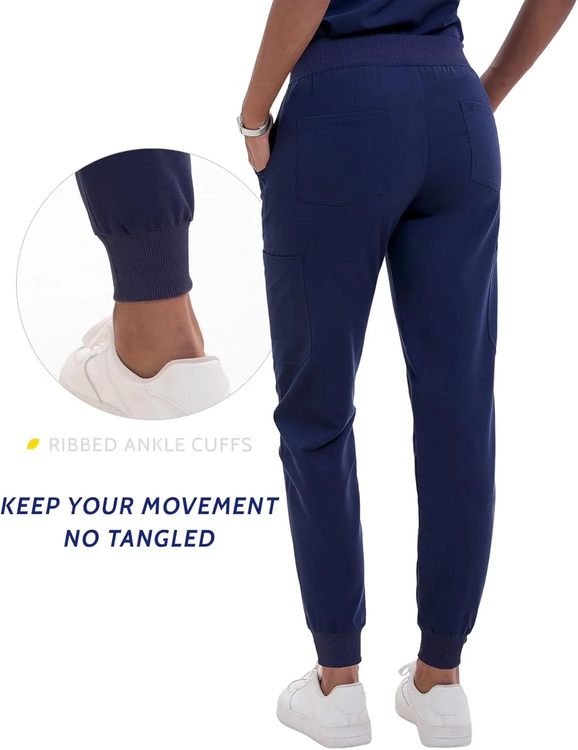 Scrub Pants for Women - Slim Fit Soft Four Way Stretch Anti-Wrinkle Yoga Waistband Women Joggers 8 Pockets