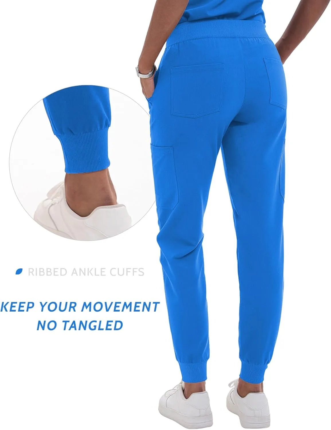 Scrub Pants for Women - Slim Fit Soft Four Way Stretch Anti-Wrinkle Yoga Waistband Women Joggers 8 Pockets