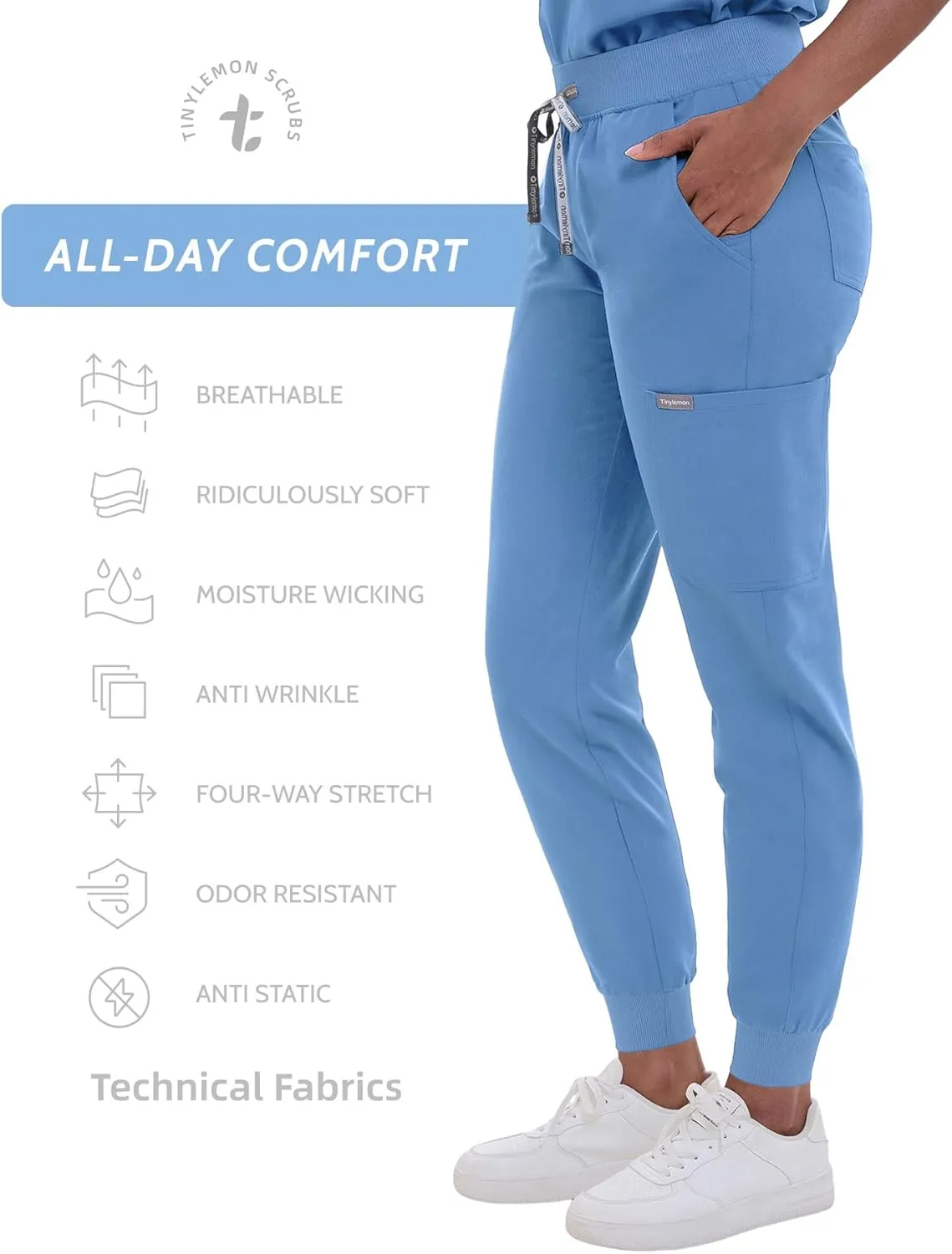 Scrub Pants for Women - Slim Fit Soft Four Way Stretch Anti-Wrinkle Yoga Waistband Women Joggers 8 Pockets