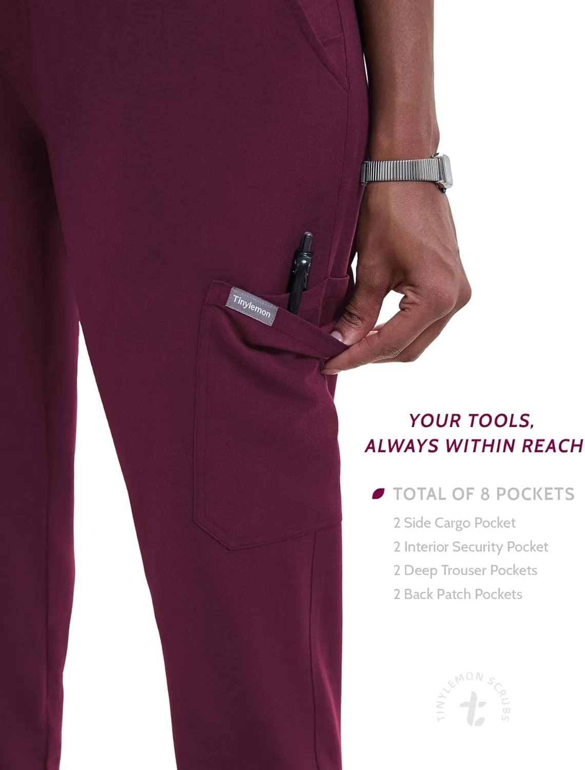 Scrub Pants for Women - Slim Fit Soft Four Way Stretch Anti-Wrinkle Yoga Waistband Women Joggers 8 Pockets