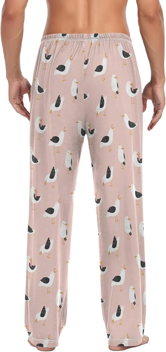 Seagulls On Pink Men's Pajama Pants Sleepwear Lounge Pajama Bottoms