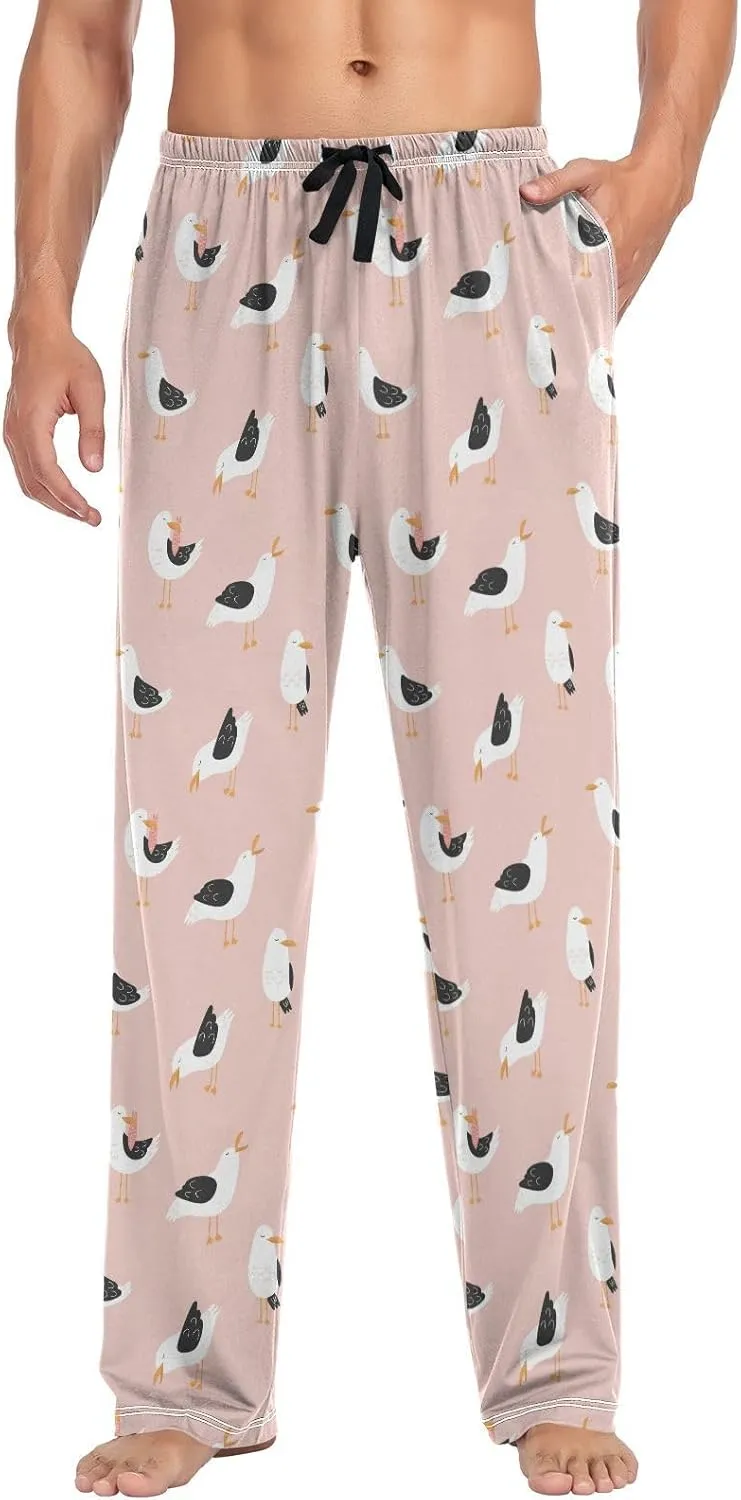Seagulls On Pink Men's Pajama Pants Sleepwear Lounge Pajama Bottoms